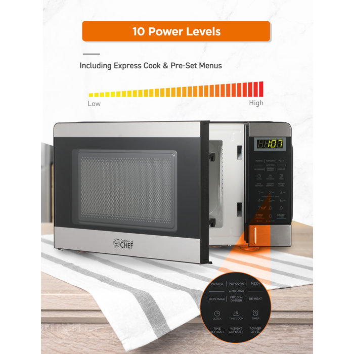 Commercial Chef 0.7 Cubic Foot Microwave with 10 Power Levels,Stainless